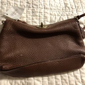 NWT BROWN PEBBLED LEATHER COACH WRISTLET PURSE
